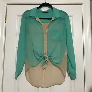 Velvet Brand Sheer Oversized Tie Front Top